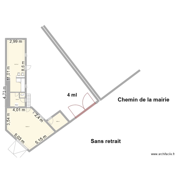 plan chemin de la mairie ouverture sans retrait. Plan de 4 pièces et 70 m2