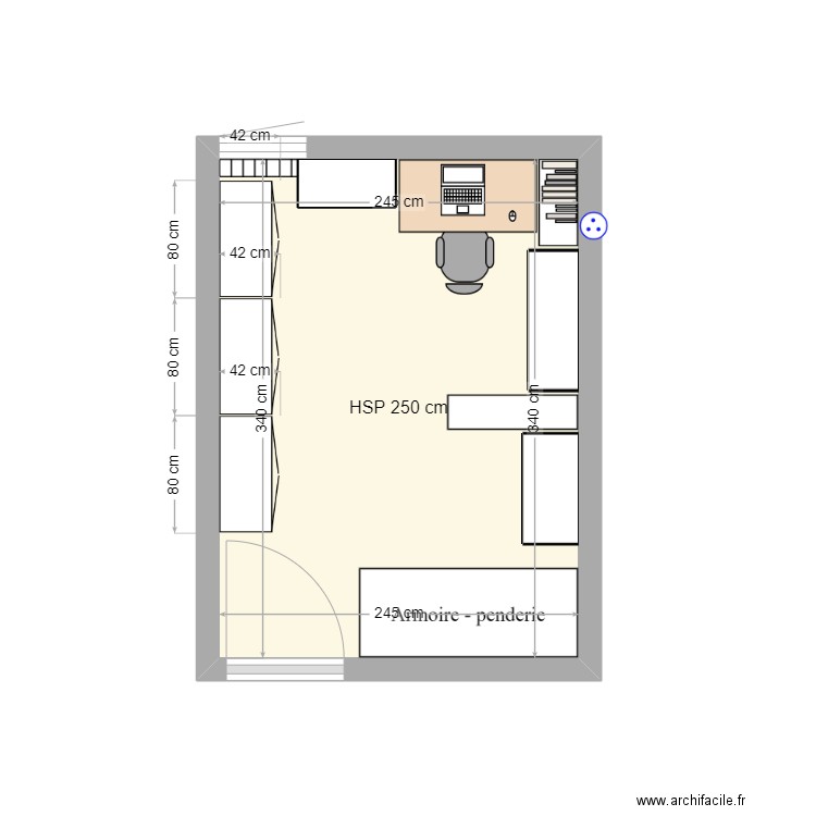 Bureau. Plan de 1 pièce et 8 m2