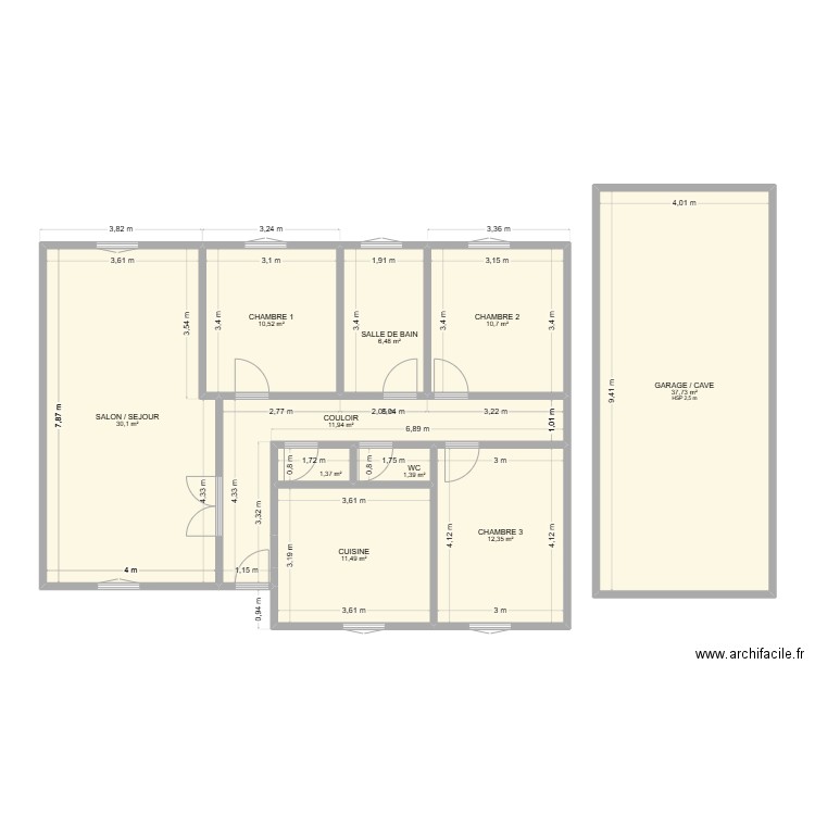 Maison Savigné. Plan de 10 pièces et 134 m2