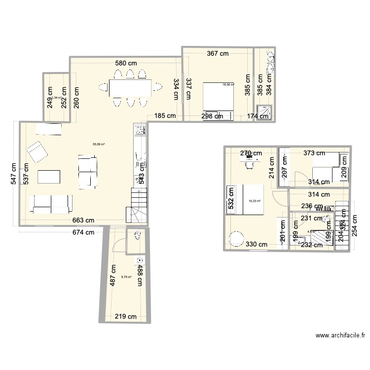 Saint Briac extension grande salle à manger. Plan de 7 pièces et 121 m2