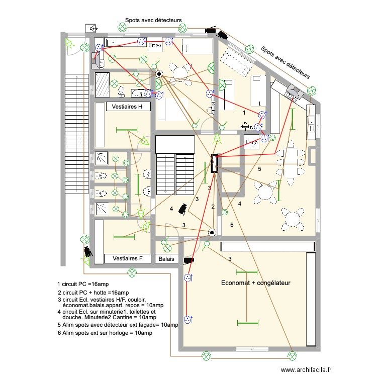 Bâtiment employés R+1 électricité. Plan de 12 pièces et 200 m2