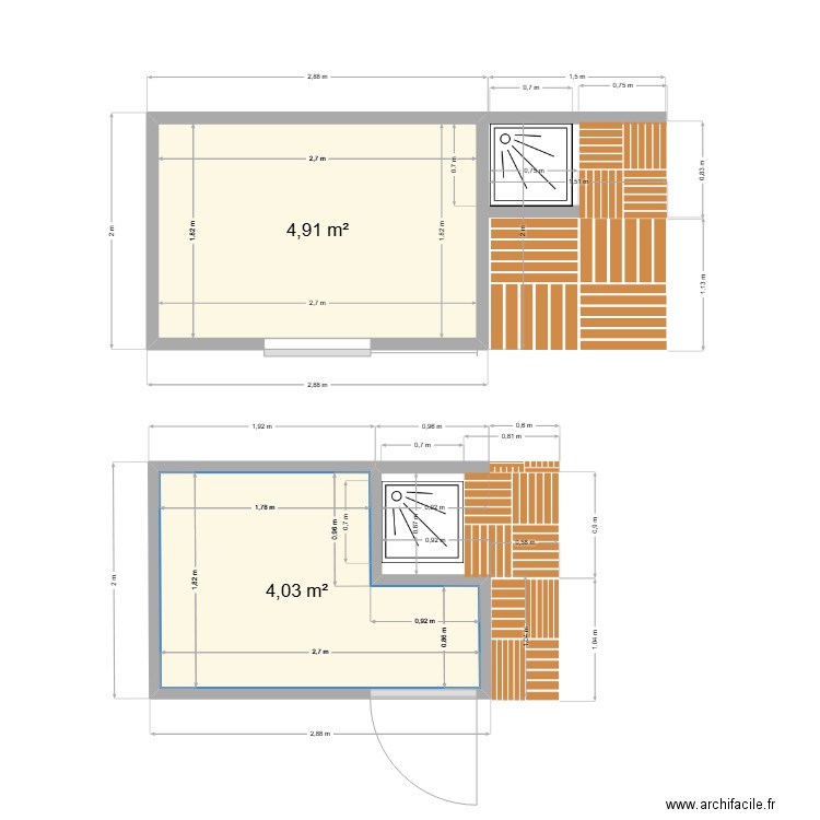 CABANON. Plan de 2 pièces et 9 m2