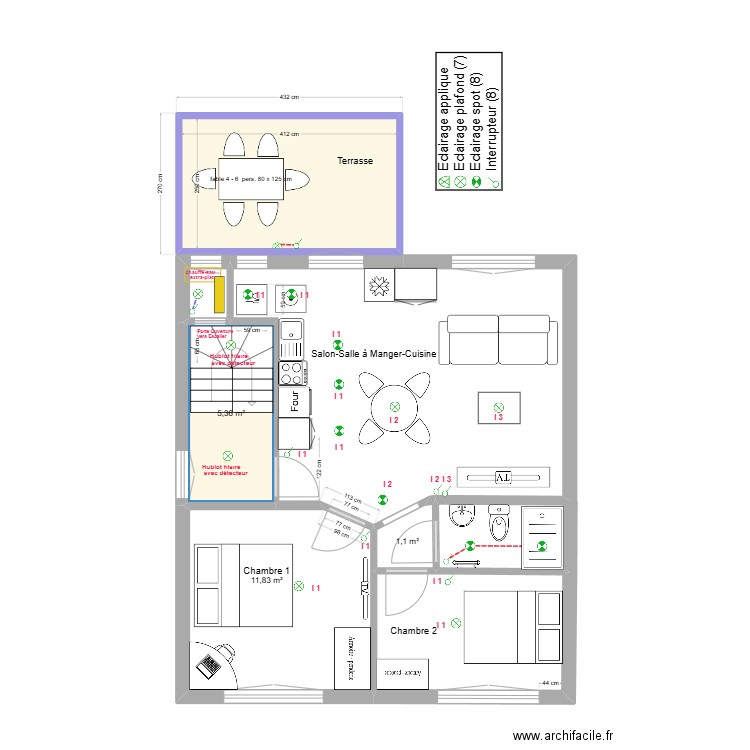 immeuble1 1er/2ème Eclair  V4  sol b T3. Plan de 6 pièces et 62 m2