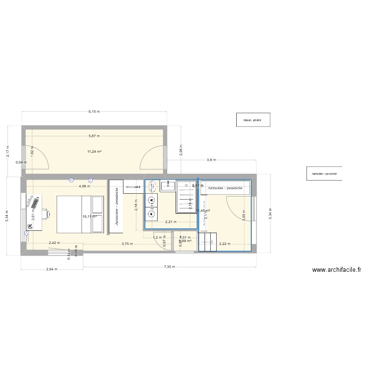 extension 2. Plan de 4 pièces et 40 m2