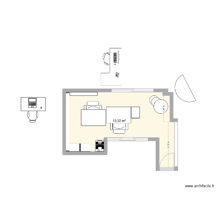 Chanzy 2. Plan de 1 pièce et 13 m2