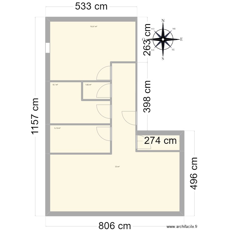 appartement f2 Admir. Plan de 6 pièces et 65 m2