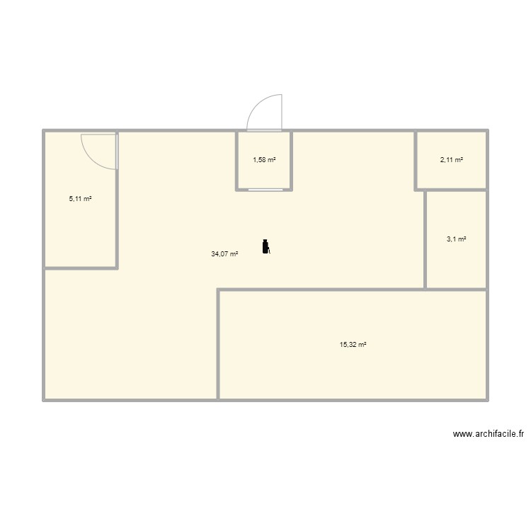 MRS1 Bat C RDC. Plan de 6 pièces et 61 m2