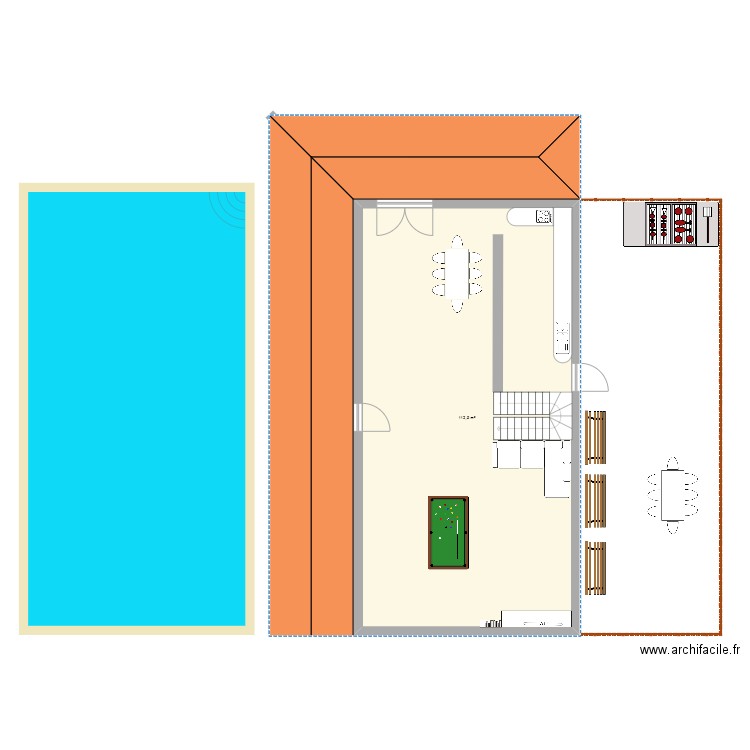 rez de chaussée. Plan de 1 pièce et 113 m2