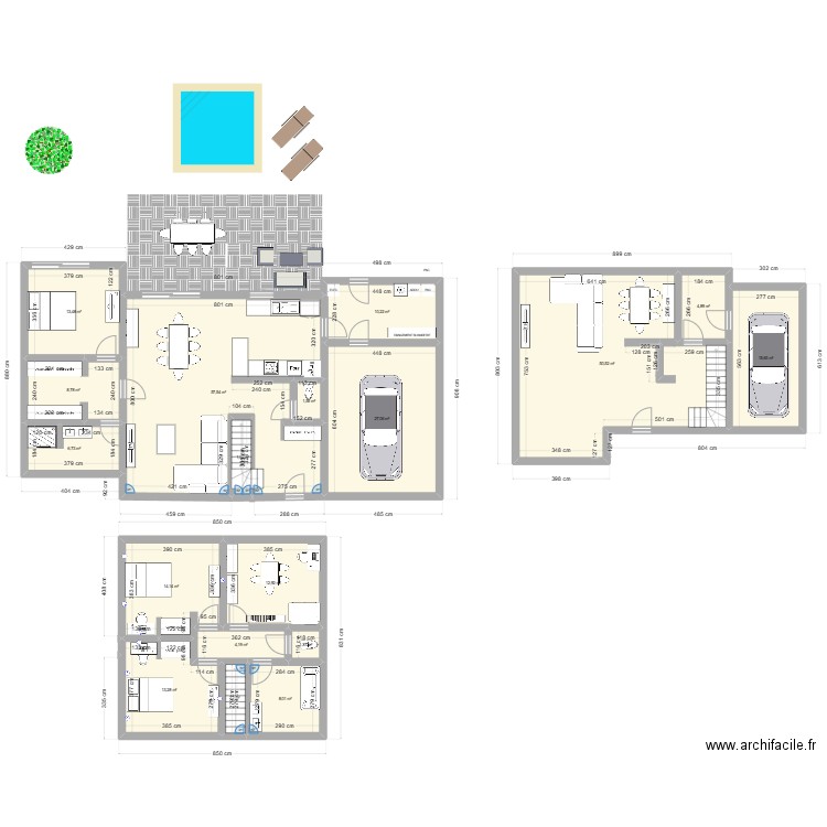 Projet 150M2. Plan de 18 pièces et 254 m2