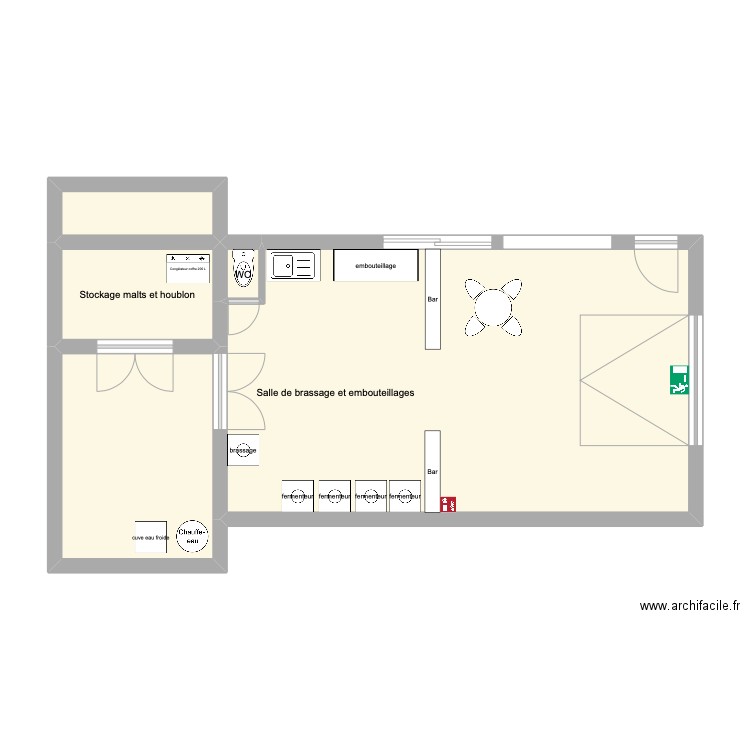 brasserie. Plan de 5 pièces et 58 m2