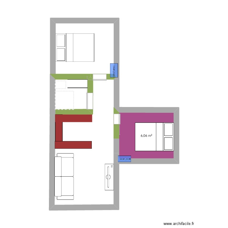 Dar canne. Plan de 1 pièce et 6 m2