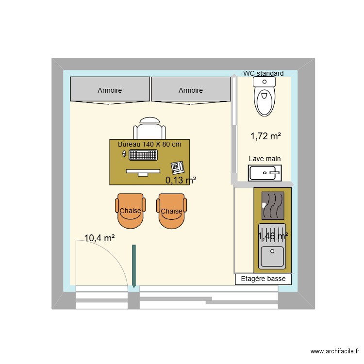 Local bureau. Plan de 4 pièces et 29 m2