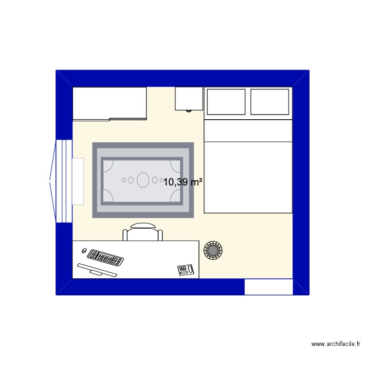 cahmbre li coin. Plan de 1 pièce et 10 m2