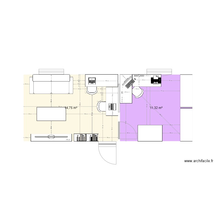 cave_meuble. Plan de 2 pièces et 26 m2