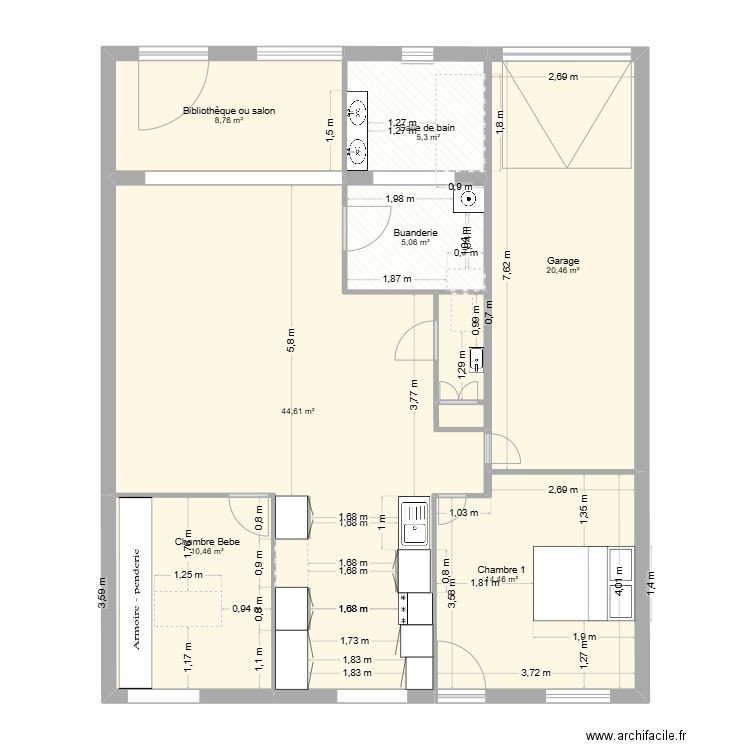 plan. Plan de 7 pièces et 109 m2